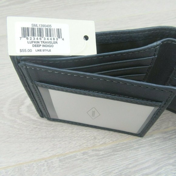 Fossil Lufkin Traveler Leather Deep Indigo Men's Wallet NEW - Picture 11 of 12